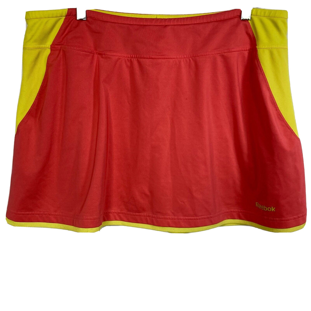 Reebok Skort Womens Sz XL Pink Yellow Knit Breathable Stretch Short Skirt